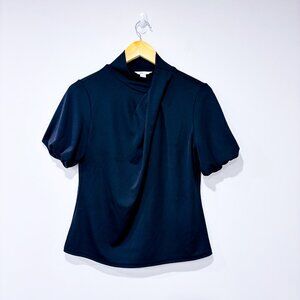 RW&CO. Black Mock Neck Puff Sleeve Top | Chic Office & Evening Style | Large *